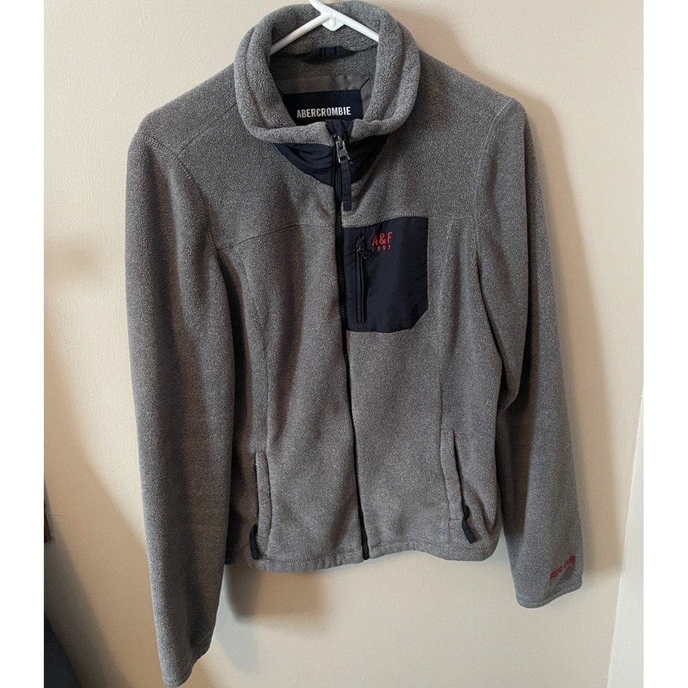 abercrombie fleece jacket full zip women's L, zip pockets adjustable hem